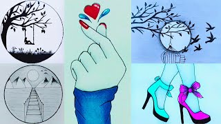 Scenery drawing | Heart drawing with holding hands | birds art | girl alone-mountain with river art