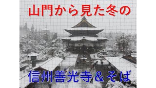 【冬景色】山門から見た冬の信州善光寺＆そば