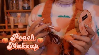 [ASMR]🍑Peach🍑Makeup ( layered sounds, soft whispering, relaxing music ) doing your makeup asmr