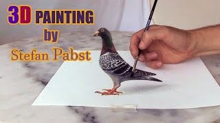 Pigeon DRAWING in 3D !! Optical Illusion | by Stefan Pabst