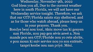 GTF Wednesday Night Service | November 9, 2022 | Cancelled due to weather conditions