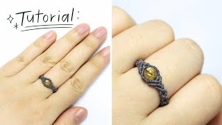 Macrame ring with stone, easy macrame tutorial with crystal bead for beginner