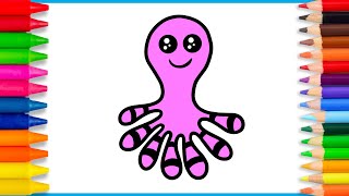 How to draw a cute Octopus |  Drawing, Painting, Coloring for Kids & Toddlers | How to Draw Easy