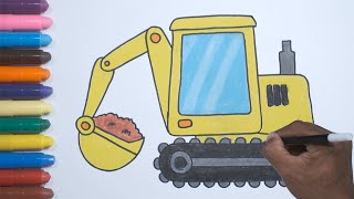 Cara Menggambar dan Mewarnai Excavator Mudah | How to easy draw Excavator for Kids
