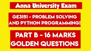 GE3151|Problem Solving and Python Programming|Important Questions|Engineering King|