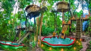Survival In Rainforest, Build The Most Beautiful Luxury Bamboo Tree House Water Slide Swimming Pool.