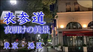 表参道（東京・港区）から神宮前・原宿付近：夜明け・早朝の散策。観光地、繁華街の別の顔。幻想的で静かな夏の風景