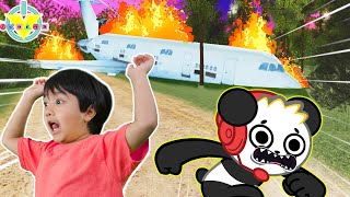 RYAN PLAYS ROBLOX PLANE CRASH INTO THE FOREST CAMPING STORY WITH COMBO PANDA!