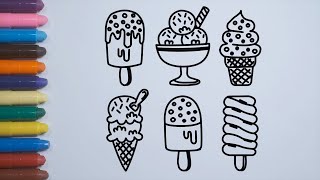 Menggambar dan Mewarnai Macam-macam Es Krim  | How to Draw Ice Cream for Kids #Painting #Coloring