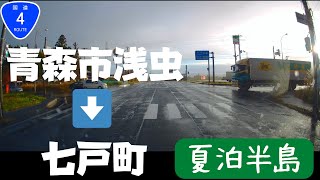 【6分で解説】 青森市浅虫から七戸町側みちのく有料道路まで37kmの車載動画 国道4号・夏泊半島【11月・昼・雨】