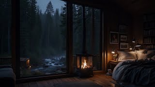 Cozy Cabin Ambience with Gentle Night Rain 🌧️ Rain & Fireplace Sounds for Relax, Study & Work