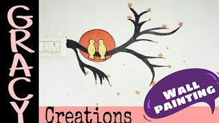 How to draw a homemade Wall Art for switchboard #Love Birds #Scenery [ Kalvi ] /Gracy Creations