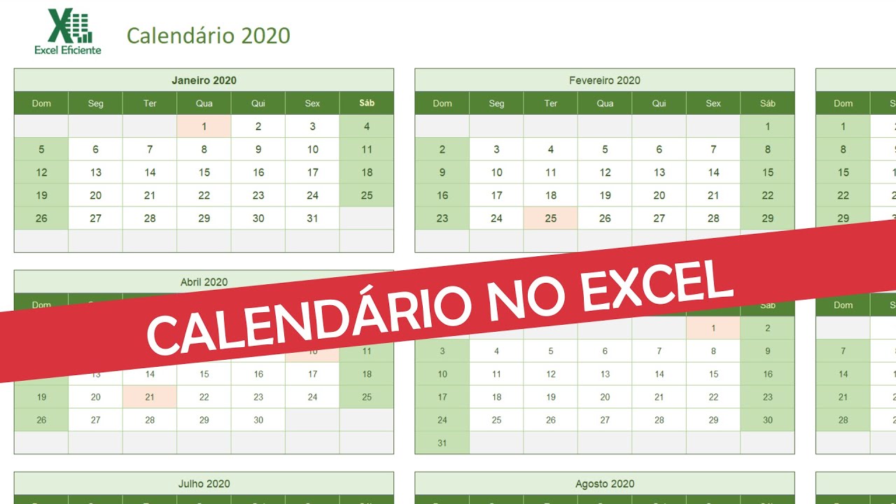 Como Fazer Calendário No Excel 2020 [Excel] [Calendário] - YouTube