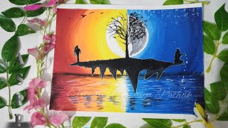 💕Easy Acrylic Painting for beginners |Romantic Couple Day & Night | Scenery Painting for beginners,