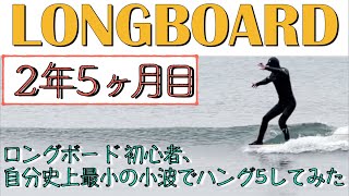 ロングボード初心者、自分史上最小の小波でノーズライディング。誰もいない湖の様なスネ波でハングファイブ練習[サーフィン生活]成長記録@シングルフィン 2年5ヶ月目