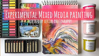 Experimental Mixed Media Aerial Photography Inspired Painting: Flashe Paints, Oil Pastel, Watercolor