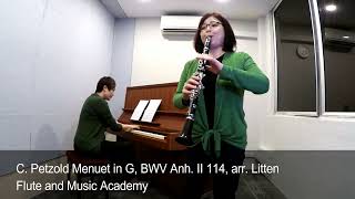 Clarinet ABRSM Grade 1 from 2022, A2 C  Petzold Menuet in G, BWV Anh  II 114, arr  Litten