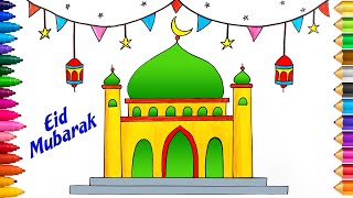 Easy Drawing of Eid Festival | Ramadan Drawing | Easy Ramazan Drawing | Easy Mosque Drawing
