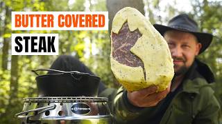 Barbecue experiment in the forest: juicy steak with a layer of butter? ASMR Outdoor cooking