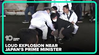 Loud explosion goes off near Japan's Prime Minister Fumio Kishida while giving speech