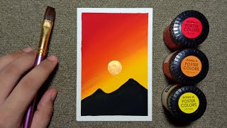 Easy Golden Sunset Poster Color Painting for Beginners | Step-by-step Tutorial