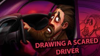 DIGITAL ART | Drawing a scared driver with Wacom Intuos Pro in Photoshop [Speed Drawing]
