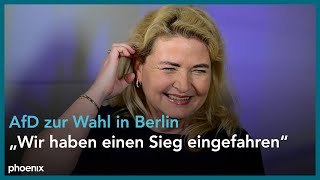 Berlin-Wahl: Rede der Spitzenkandidatin Kristin Brinker (AfD) nach den ersten Wahlprognosen