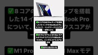 ✅8コアのM1 Proチップを搭載した14インチのMacBook Proについて、ベンチマークスコアが一部明らかに⠀⠀✅M1 ProモデルとM1 Maxモデルのマルチコアスコアの差はおよそ20%。シ