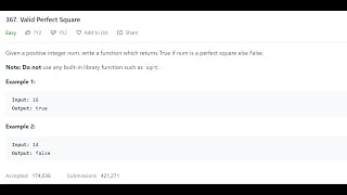 Valid Perfect Square #367 | LeetCode | Python | Binary Search