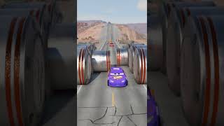 6 Big Bollards vs Cars & Downhill Road - BeamNG.Drive Crashes