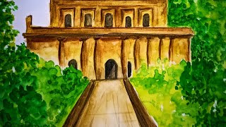 watercolor tutorial/kareng Ghar/Ahom Dynasty archeological site