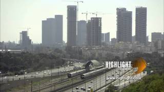 T 032 Israel Footage library: Tel Aviv footage - traffic on Ayalon highway and Tel Aviv skyline