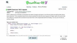 Java Practice It | Exercise 14.5: equals | Collections, #stacks and #queues , stacks, queues