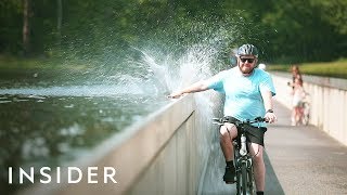 Bike Through Water In Limburg, Belgium