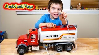 Fuel Truck Surprise Toy Unboxing! | Bruder Trucks Pretend Play for Kids | JackJackPlays