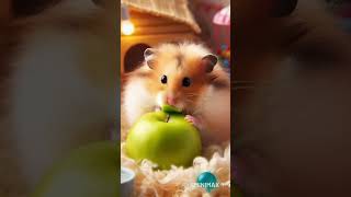 Hamster eating green apple #cute #cuteanimal #cutepet #fruit