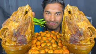 spicy Two full goat head curry and egg curry with rice eating asmr, indian eating video, food eating