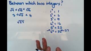 Grade 10 Algebra Revision: Between which two integers does a squareroot lie?