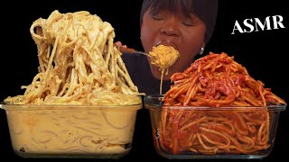 ASMR TOMATO SAUCE \u0026 CHEESY CREAMY ALFREDO SPAGHETTI MUKBANG (Talking ) Sticky Eating Sounds| Vikky