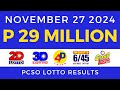 Lotto Result Today 9pm November 27 2024 PCSO