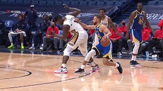 Steph Curry pushes Zion Williamson and drains the three | GSW vs Pelicans