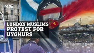 Muslims in London gathered at the Chinese embassy to protest against the oppression of Uyghurs