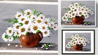 SIMPLE Acrylic Painting Demonstration - Daisies - WHITE Flower Painting - Easy Painting