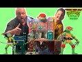 TEENAGE MUTANT NINJA TURTLES SEWER LAIR is BEST TOY EVER! Caleb and Dad Pretend Play as TNMT!