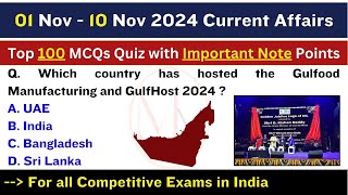 Top 100 MCQs - November 2024 Current Affairs - In English - Part 1