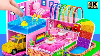 Using Cardboard, Magnet Ball to Build 2-Storey Pink House with Rainbow Slide ❤️ DIY Miniature House