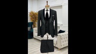 GentWith Destin Black Slim Fit Velvet Shawl Lapel Wedding Suit