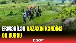 Ermənilər Qazaxın kəndlərini tərk edərkən evləri yandırırlar