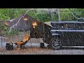 ☔ Heavy Rain New Car Camping Life / Defender110 🚗 Cozy Car Relaxing / Rain ASMR