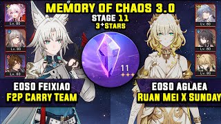 E0 Feixiao F2P Carry \u0026 E0 Aglaea Carry W/ Sunday (3 Stars) Memory Of Chaos 11 Honkai Star Rail 3.0